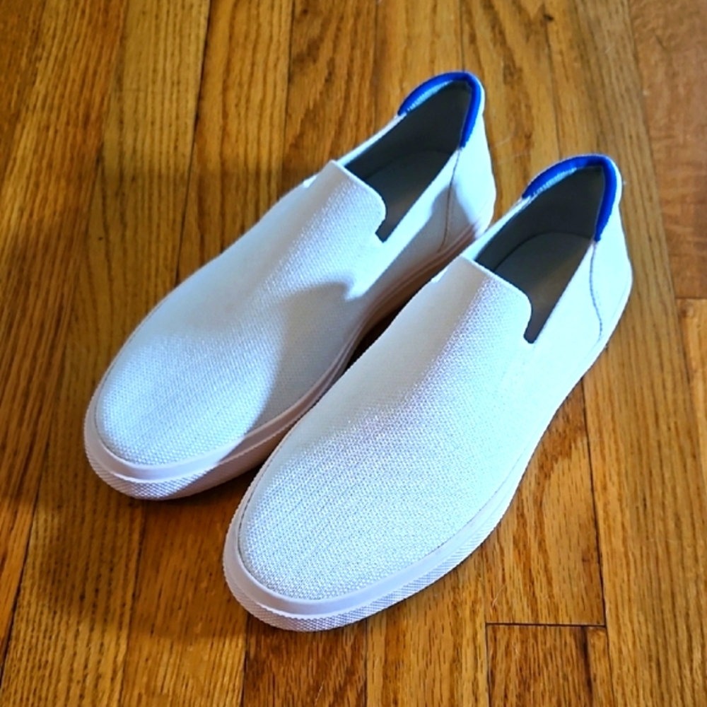 Classic Slip-On Canvas Sneakers in White with Blue Accent